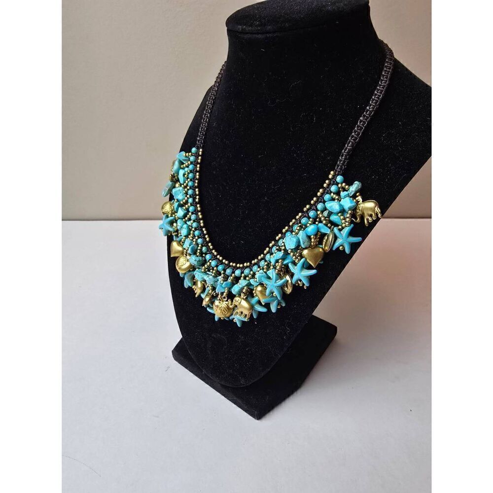 Necklace-collar style- turquoise, charms - Picture 3 of 7
